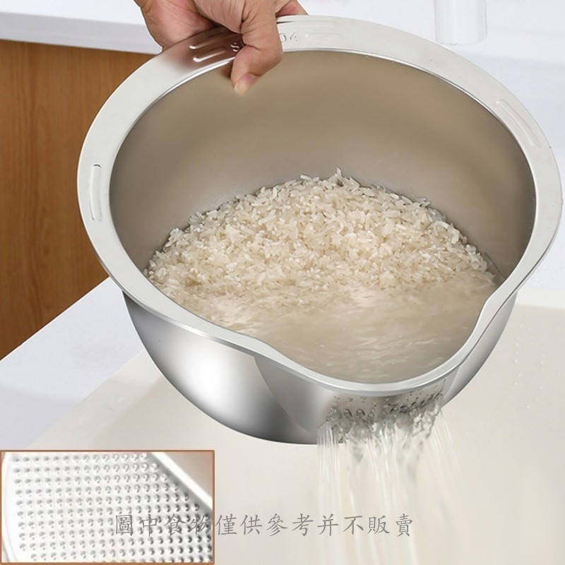 米篩濾鍋 - 洗米碗 - 不銹鋼 - 洗米機 - 帶過濾器 - 水果蔬菜瀝水器 - 傾斜底部設計 - 廚房工具 - 懸掛