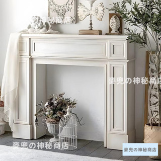 ⭐美式復古壁爐架 裝飾櫃 定製做舊原木色裝潢櫃 客廳玄關 法式田園民宿壁爐 攝影背景墻418