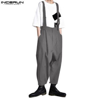 Incerun 男士韓版時尚寬鬆高腰純色工裝褲
