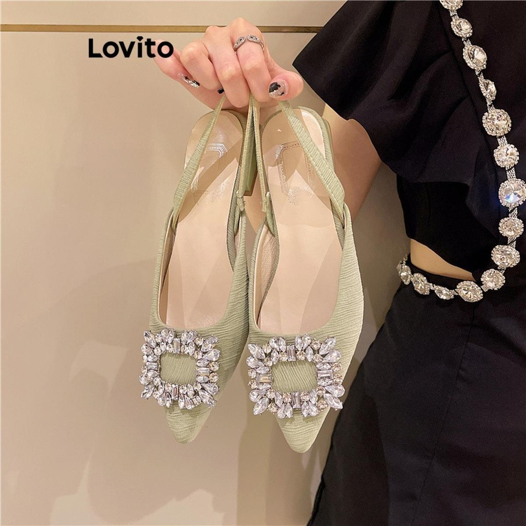 Lovito 女士優雅素色水鑽平底平底涼鞋 LFA22026