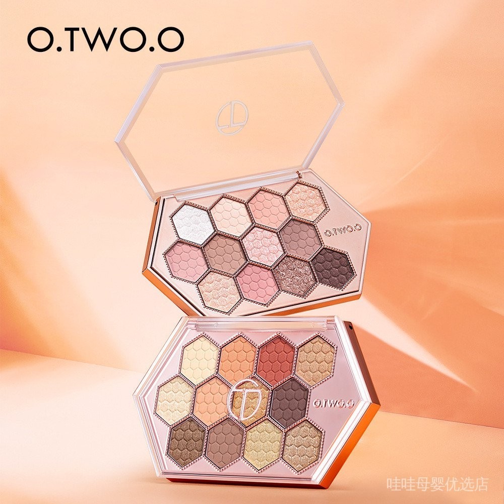 O. Tw O.O蜂巢六角星鑽眼影盤芋頭粉蜜土眼影自然高光12色