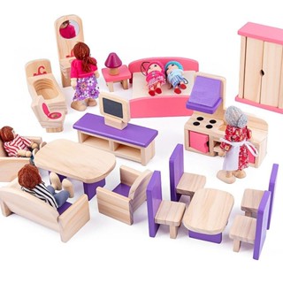 木製兒童迷你仿真玩偶沙發櫃子衣櫥小傢俱套裝過家家女孩親子玩具 SOUI