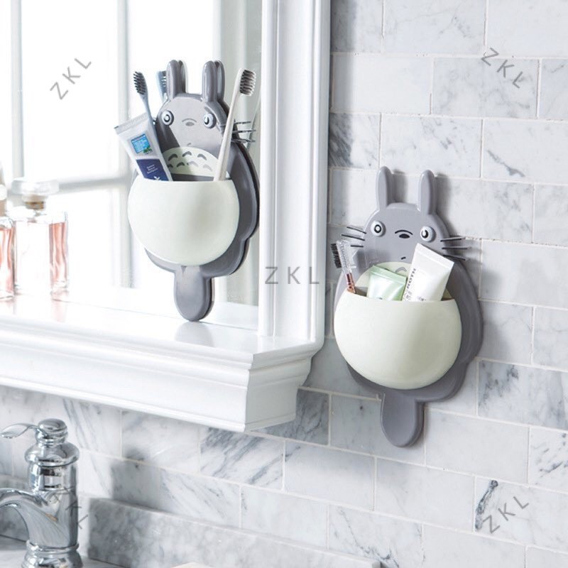 新店特惠🔥可愛吸盤牙刷架 免釘 牙膏收納置物架 浴室吸墻壁式牙具座 龍貓