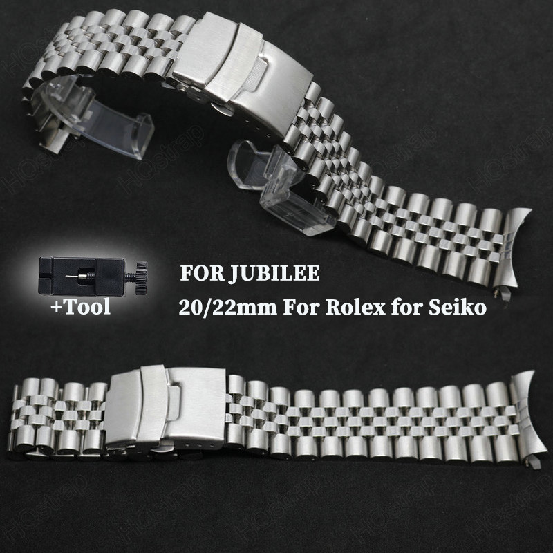 Jubilee 不銹鋼錶帶適用於 Seiko 錶帶 20 毫米 22 毫米適用於勞力士腕帶金屬手鍊銀色帶工具手錶配件