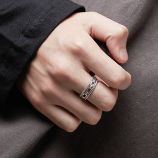 戒指 男 泰銀 男潮 鎖鏈 設計 復古 個性 簡約 嘻哈 開口 戒指