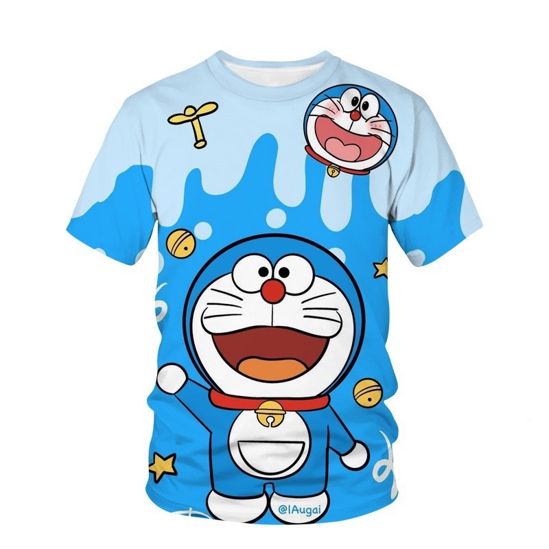 多啦A夢T恤男式機器人襯衫設計3D印花圓領T恤 S9GX