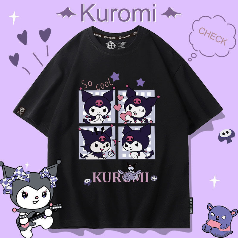 KUROMI三麗鷗庫洛米聯名T恤短袖女日系寬鬆可愛休閒女童短袖