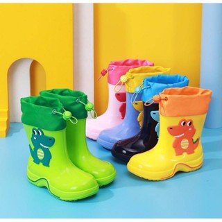防水鬆緊扣可愛鱷魚男童雨靴 卡通加厚兒童雨鞋