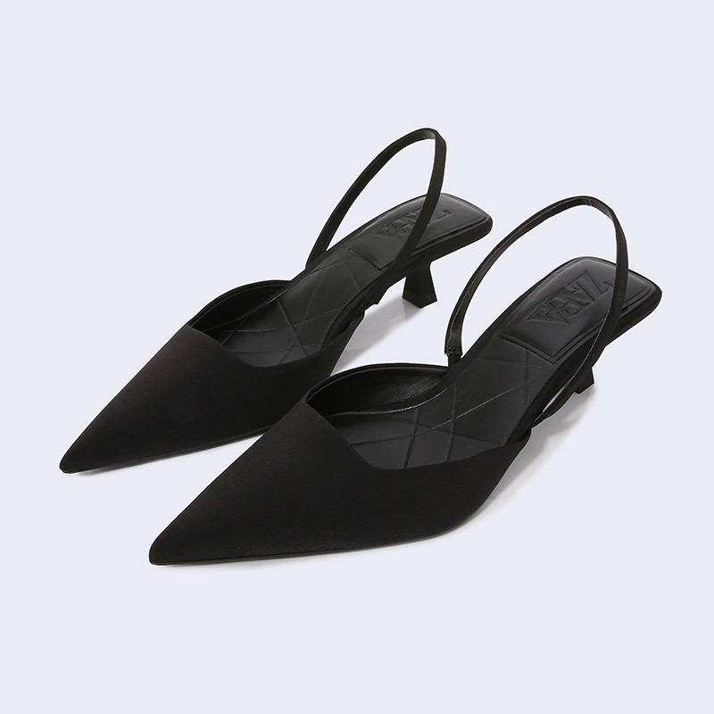 ZARA高跟鞋涼鞋女2021新款設計感小眾尖頭女鞋細跟夏季露跟中跟單鞋
