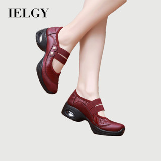 IELGY 2025舞蹈鞋女軟底舒適透氣工作鞋氣墊黑色內增高皮鞋