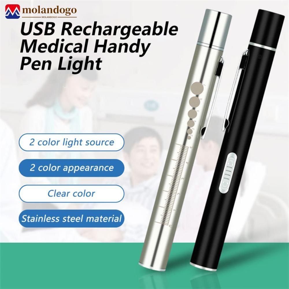 Molandogo USB 可充電醫療手持筆燈迷你手電筒 LED 手電筒帶不銹鋼夾 J2P9