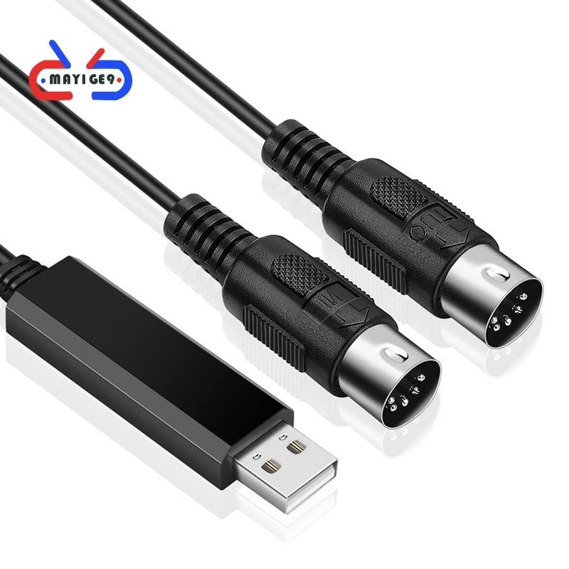 Usb MIDI 電纜轉換器 USB 接口到輸入輸出 MIDI 線適用於 PC 筆記本電腦到音樂工作室中的鋼琴鍵盤 6.