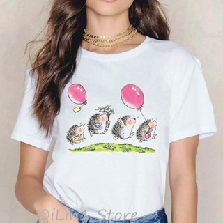 Cute hedgehog T-shirt可愛卡通刺蝟新品圓領大尺碼情侶裝T恤女大尺碼moxuan888短t女女短袖t恤