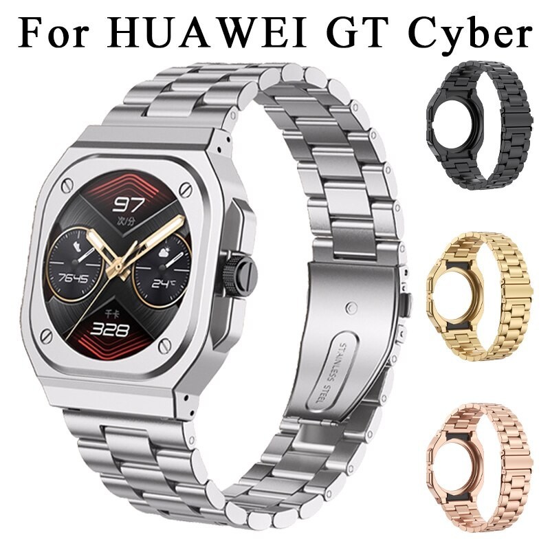 改裝套件不銹鋼錶帶適用於華為 GT Cyber Watch 運動替換錶帶適用於 GT Cyber 金屬手鍊