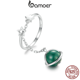 Bamoer 925 純銀戒指孔雀石綠色優雅風格時尚首飾禮物女士