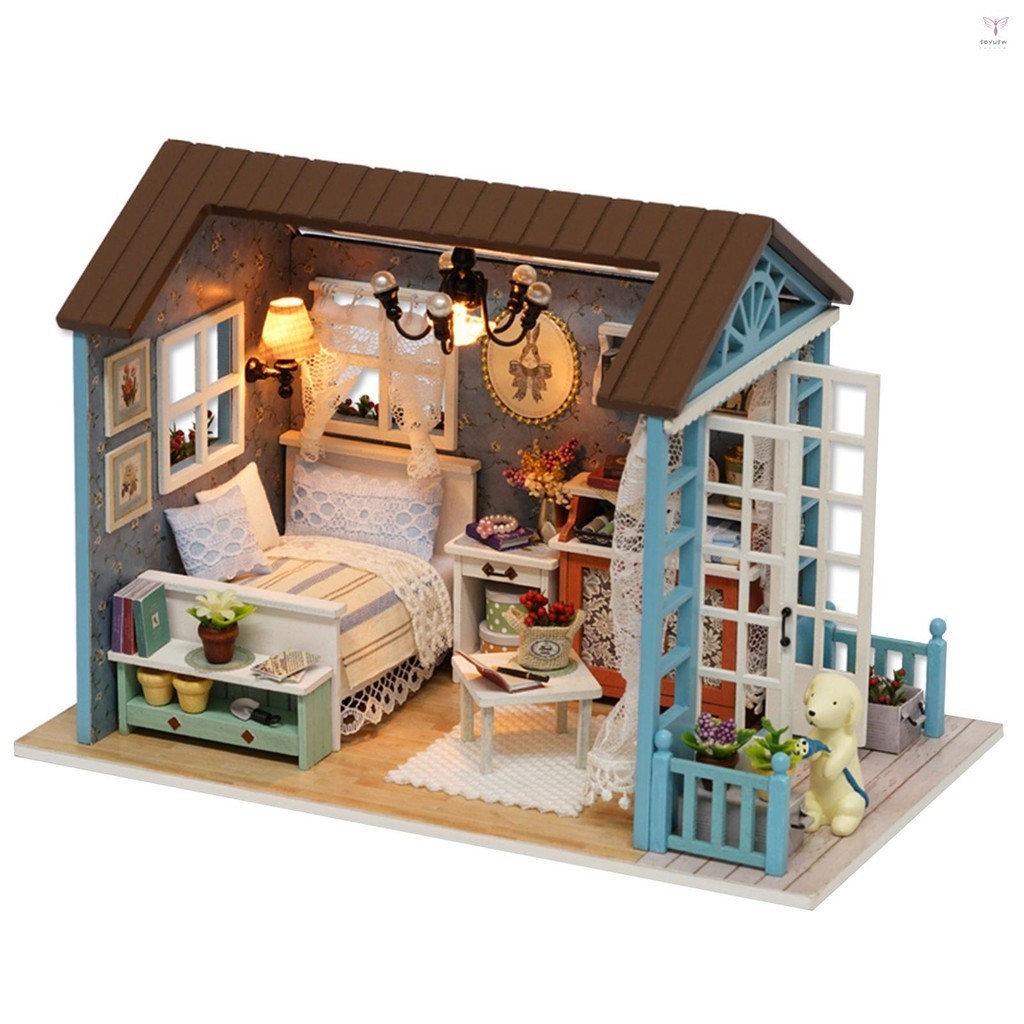 Diy 微型娃娃屋套件逼真的迷你 3D 木製房屋房間工藝帶家具 LED 燈聖誕生日禮物