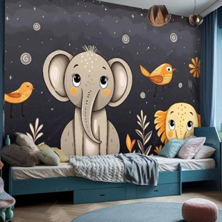 北歐卡通可愛大象3d壁畫兒童房臥室電視沙發牆裝飾自粘牆紙