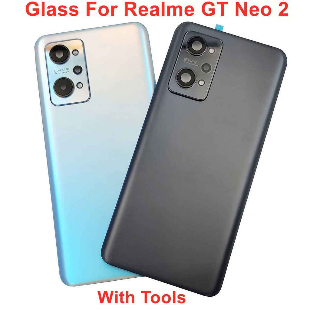 適用於 Realme GT Neo2 Neo 2 原裝全新大猩猩玻璃電池蓋硬後門後殼面板外殼 + 相機鏡頭膠