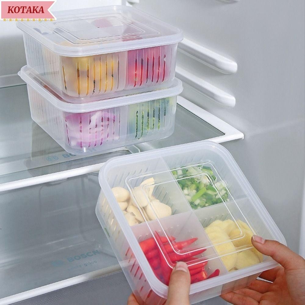 KOTAKA4網格冰箱食物儲存保鮮盒,帶蓋Fooding排序儲物盒,冷凍肉排水管果蔬保鮮冷凍儲物盒