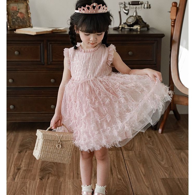 花童禮服小洋裝女童洋裝大童洋裝夏天兒童洋裝寶寶洋裝女童蓬蓬裙寶寶羽毛裙兒童洋裝兒童禮服