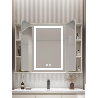 鏡櫃 折疊風水鏡隱藏式推拉門浴室衛生間定製不鏽鋼智慧風水鏡櫃帶燈 简约