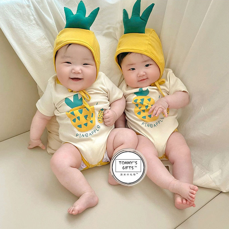2024夏季新款鳳梨造型印花嬰兒連身衣 ins款寶寶哈衣嬰兒包屁衣