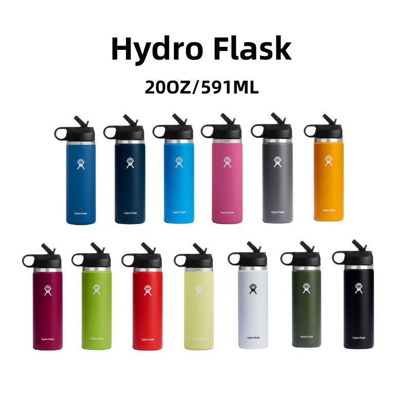 24 小時發貨 Hydro Flask 20oz (591ml)帶吸管蓋不銹鋼真空保溫水瓶旅行杯咖啡杯