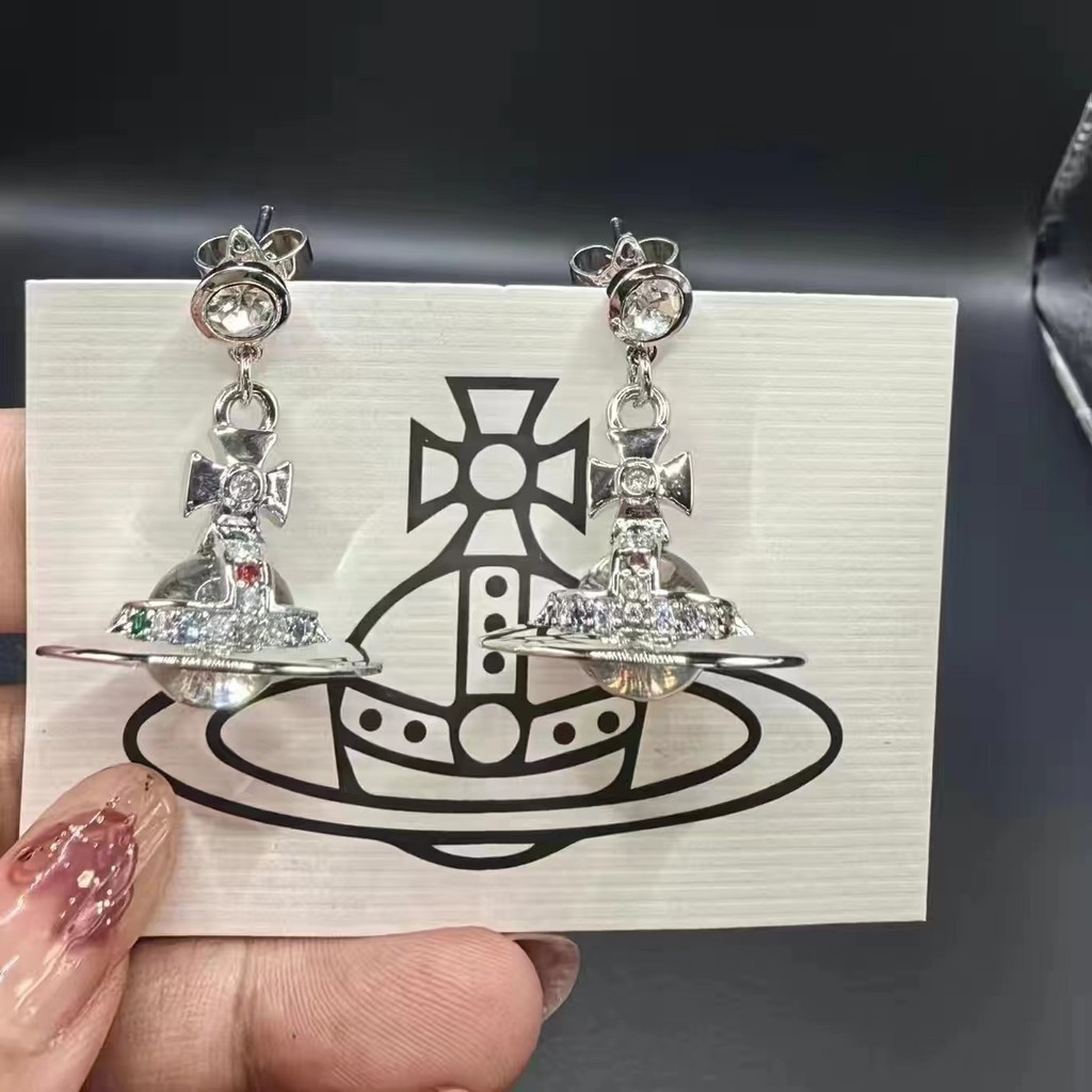 Vivienne Westwood 新款高版中號orb立體土星玻璃珠彩鑽耳環 網紅高級