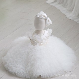 女童禮服裙兒童公主裙白色婚紗禮服小女孩花童洋氣新款蓬蓬裙