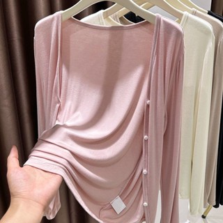 M-4XL 大尺碼 大尺碼莫代爾披肩防曬衣女裝胖mm夏季外搭皮膚衣罩衫V領開衫薄外套
