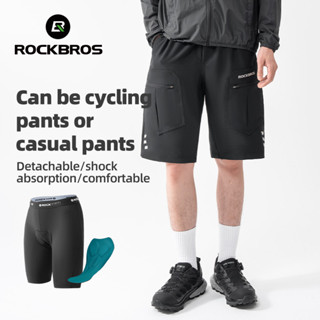Rockbros 騎行短褲夏季男士雙層可拆卸山地公路自行車騎行褲帶自行車內衣帶襯墊休閒運動短褲