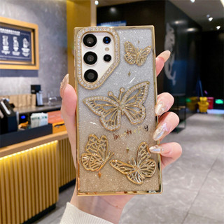 豪華電鍍漸變閃光 3D 閃亮水鑽蝴蝶手機殻適用於三星 Galaxy S25 Ultra S25 Edge S24 S23