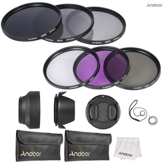 Nd 鏡頭 Andoer 67mm 鏡頭濾鏡套件 UV+CPL+FLD+ND(ND2 ND4 ND8) 帶便攜袋/鏡頭蓋