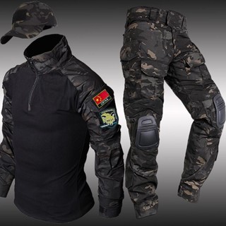 [現貨特價]戶外服裝 戰術服 工裝褲 闇夜戰術蛙服正軍版黑色作訓迷彩服敎官服作戰服工作服定製套裝