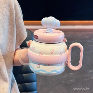 網紅大肚杯雲朵桌麵杯噴陶不銹鋼保溫杯水杯大容量辦公室咖啡杯子 6VKE