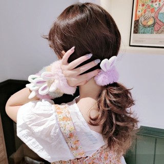 丸子頭韓國網紅軋頭髮皮筋 可愛兔子耳朵髮圈 超萌毛絨少女頭飾