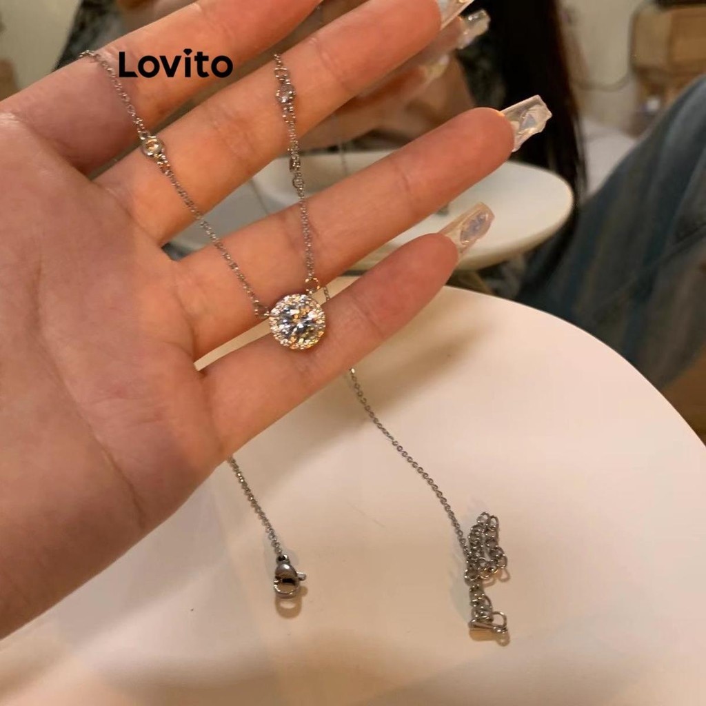 Lovito 優雅女士素色水鑽項鍊 LFA27165