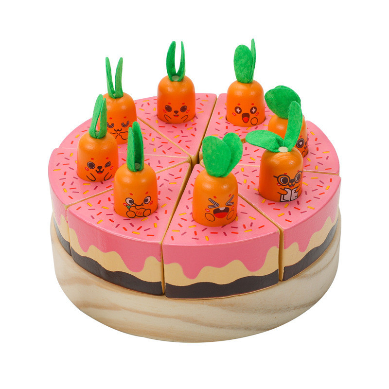 兒童仿真兔子蛋糕 過家家 木製多功能玩具 拔蘿蔔玩具 寶寶1-3歲禮物 生日蛋糕玩具