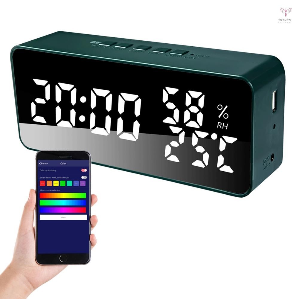 臥室鬧鐘 5 鬧鐘 LED 顯示鏡子台鐘帶貪睡聲響 12/24 小時模式電子日期溫度濕度顯示自動亮度調光器可調節