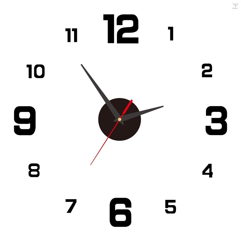 Uurig)3d DIY 夜光錶盤免鑽亞克力無框靜音掛鐘帶數字貼紙適用於客廳辦公室臥室現代家居裝飾黑色 40 厘米