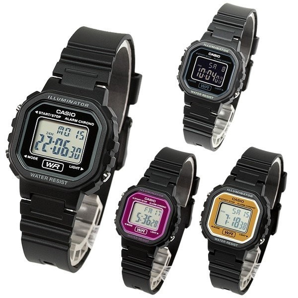 CASIO手錶粉色小方塊LA-20WH-1B學生數顯動能電子錶女表橡樹夜光