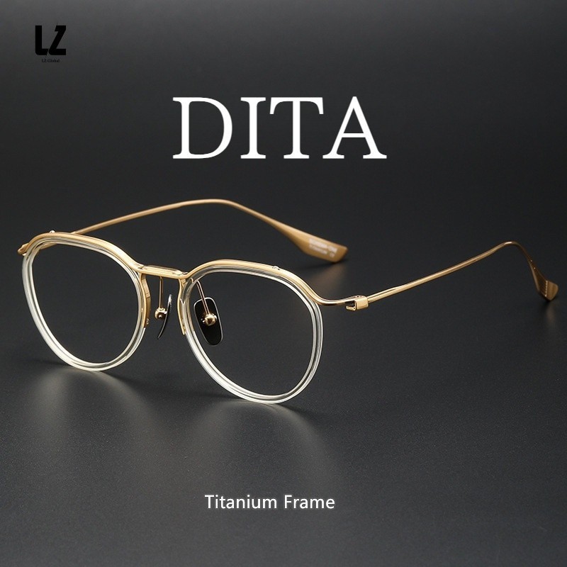 【LZ鈦眼鏡】未來設計感Dita衕款眼鏡框純鈦架 經典波士頓頓圈形搭配透明色DTX131不規則眉線框鏡架 可配近視光學眼