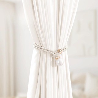 輕奢高檔珍珠窗簾繃帶客廳擋圈領帶裝飾抽繩加長窗簾鈕扣擋圈一對裝