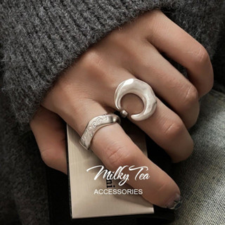 奶茶家 MilkyTea 霧面磨砂字母戒指 正韓甜酷少女個性月牙可疊戴開口指環 氣質淑女日常配飾百搭食指戒子 136