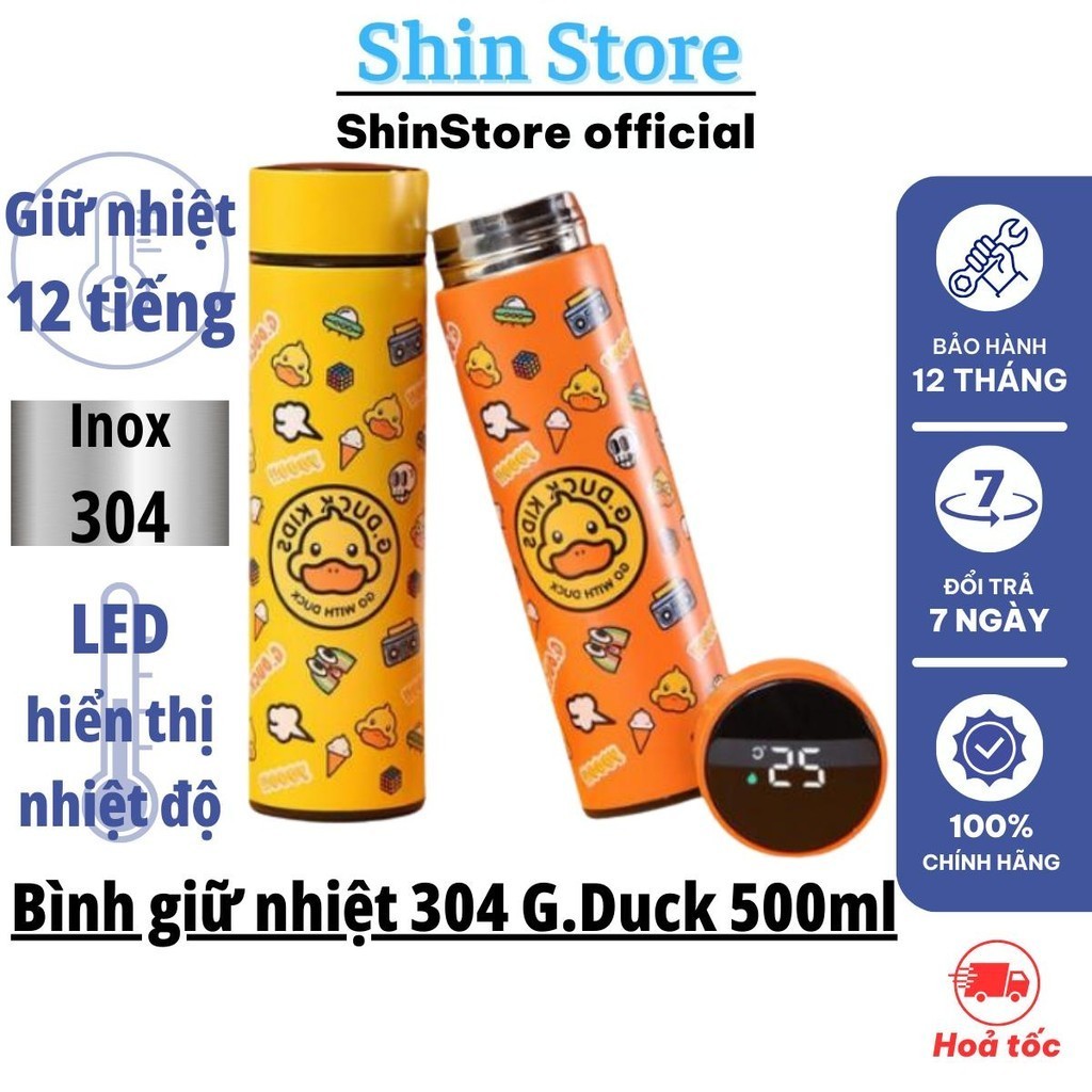 G.duck 冷熱保溫瓶,帶蓋溫度顯示,水容量 500ml - SHINSTORE