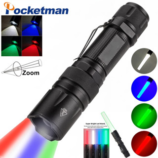 4 合 1 多色 RGB 手電筒變焦 Led 白色/紅色/綠色/藍色照明手電筒戶外攝影自拍遠足野營手電筒