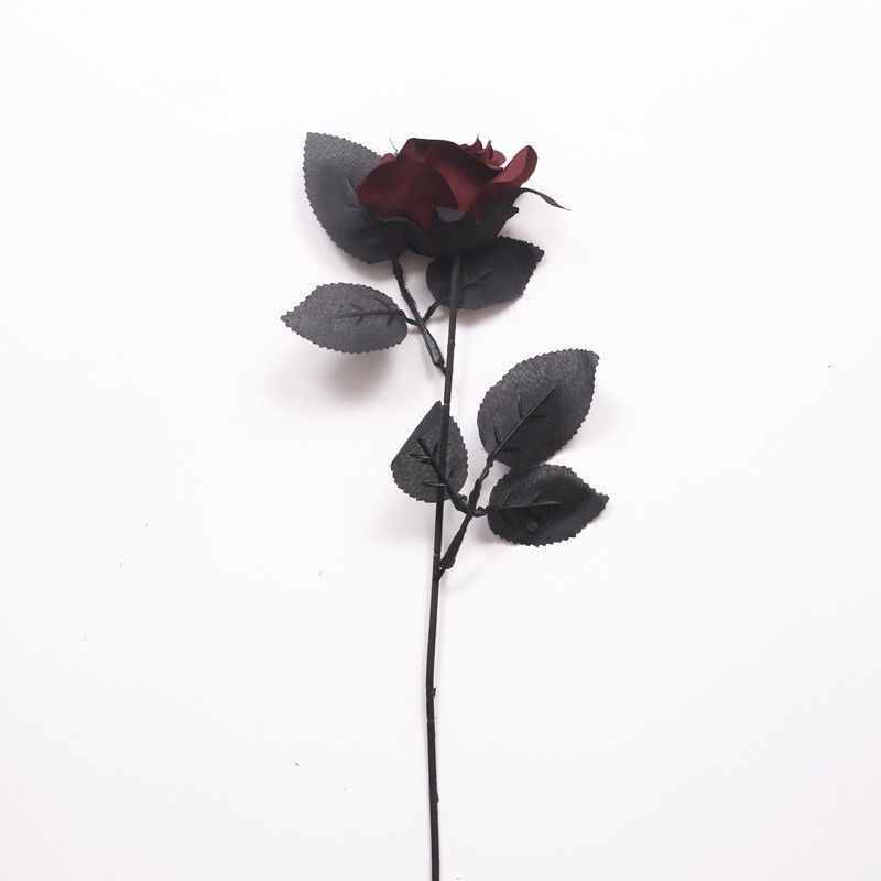 人造單隻黑紅玫瑰桌插花絲絨仿真黑玫瑰花
