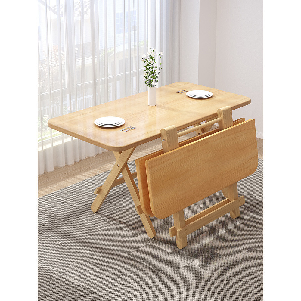 實木餐桌摺疊桌家用小戶型吃飯長方形可摺疊簡易方形飯桌小桌子