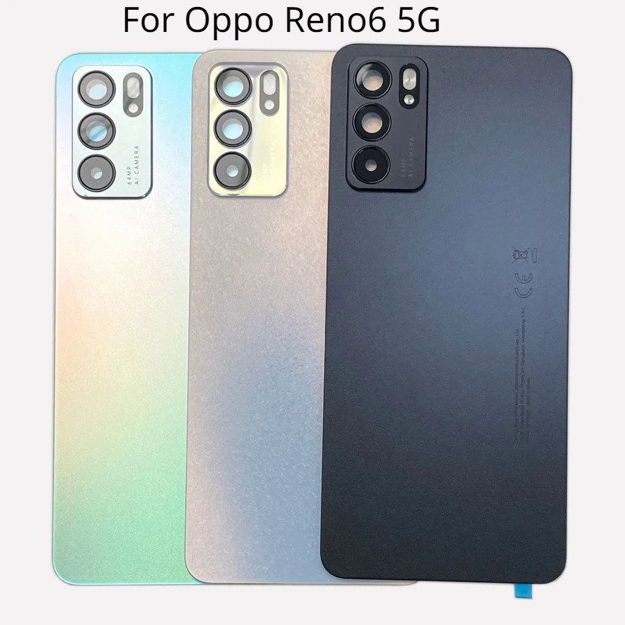全新適用於 Oppo Reno6 5G 電池蓋、玻璃後蓋 PEQM00、CPH2251、帶 CE 粘合劑的替換後殼門