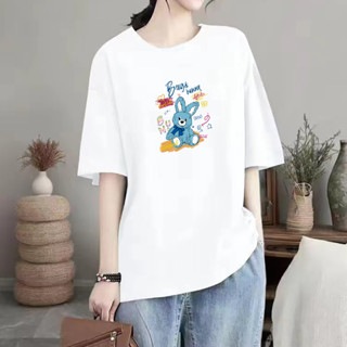 新款短袖上衣女夏季女裝卡通兔子印花t恤短袖上衣女生衣服韩版顯瘦上衣女生衣著 合身上衣